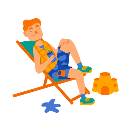 Boy relaxing on beach  Illustration