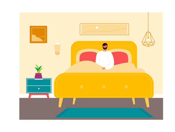 Boy relaxing on bed  Illustration