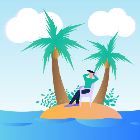 Boy relaxing on island  Illustration