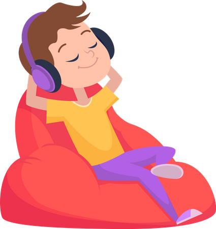 Boy relaxing while listening music  Illustration