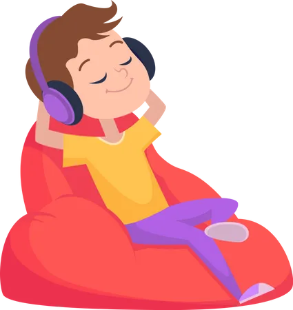 Boy relaxing while listening music  Illustration