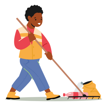 Boy Removing Trash From Ground  Illustration