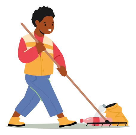 Boy Removing Trash From Ground  Illustration