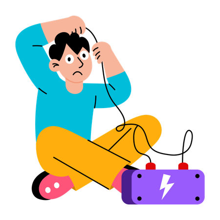 Boy repairing electrical error  Illustration