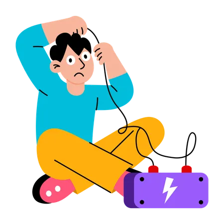 Boy repairing electrical error  Illustration