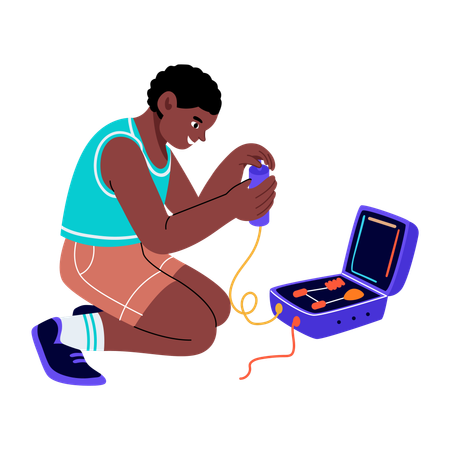 Boy repairing electronic device  Illustration