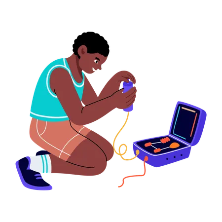 Boy repairing electronic device  Illustration