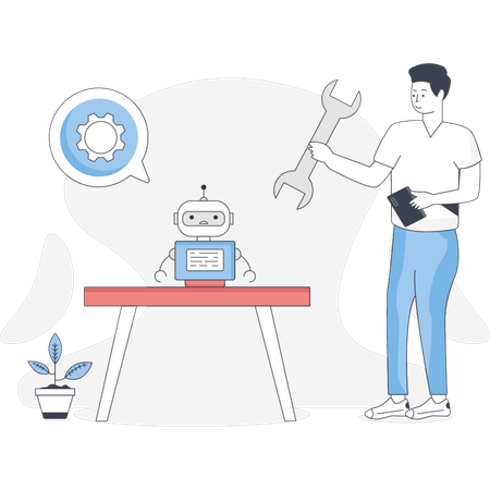 Boy repairing machine remote  Illustration
