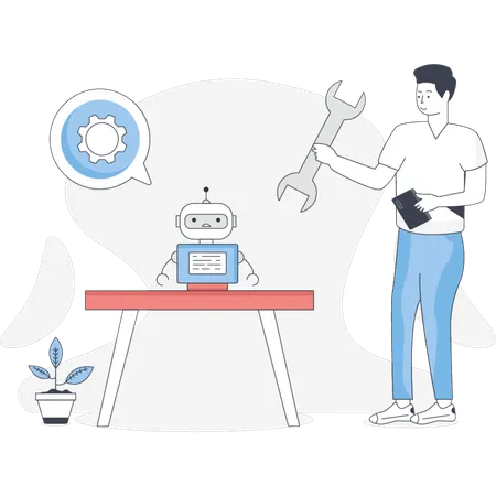 Boy repairing machine remote  Illustration