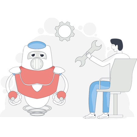 Boy repairing robot  Illustration