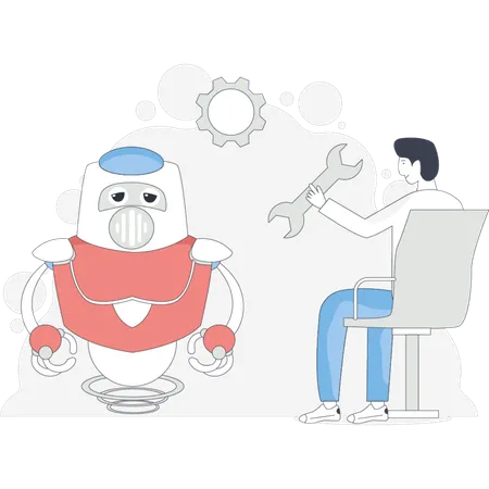 Boy repairing robot  Illustration
