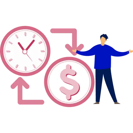 Boy replacing time from money  Illustration