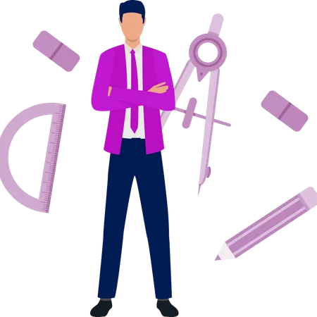 Boy represent geometric tools  Illustration