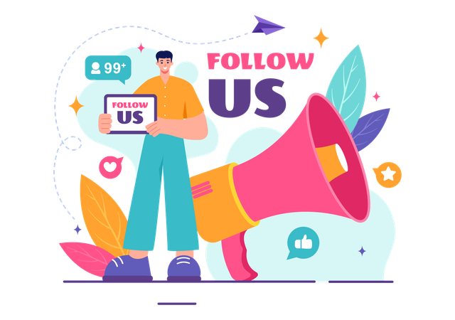 Boy request to follow social media page Illustration