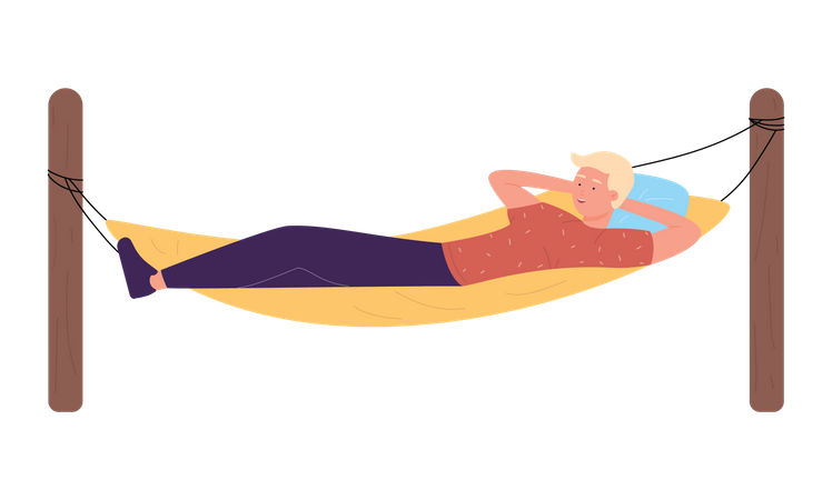 Boy resting on hammock  Illustration