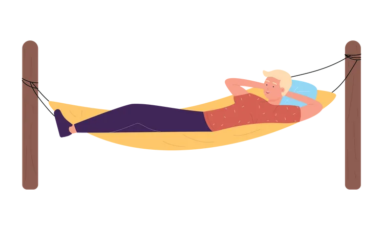 Boy resting on hammock  Illustration