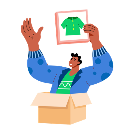 Boy revealing new product  Illustration