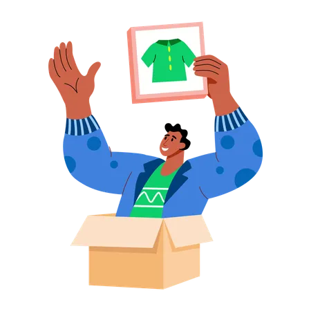 Boy revealing new product  Illustration