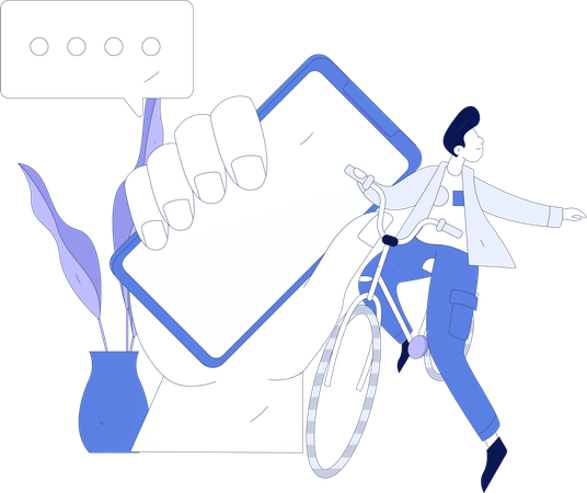 Boy ride cycle while looking marketing message  Illustration