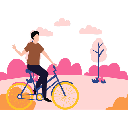 Boy riding a bicycle in park  Illustration