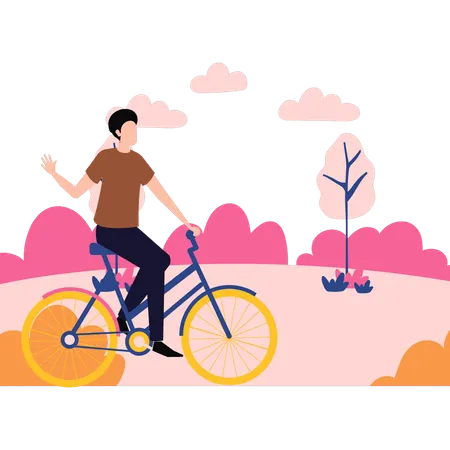 Boy riding a bicycle in park  Illustration