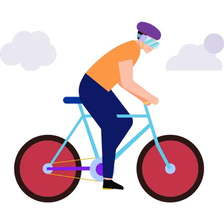 A Boy Riding A Bicycle Wearing VR Glasses Illustration
