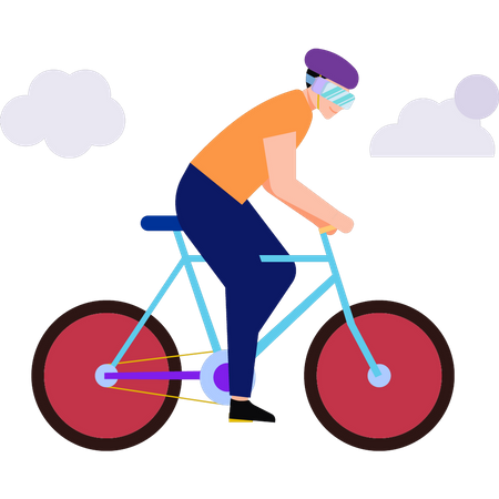 Boy riding a bicycle wearing VR glasses  Illustration