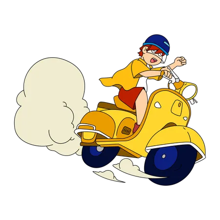 Boy riding a scooter  Illustration