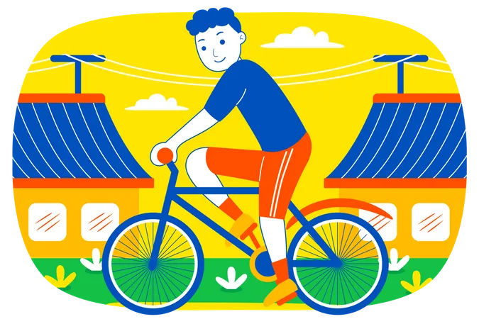Boy riding bicycle Illustration