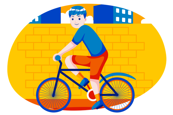 Boy riding bicycle  Illustration