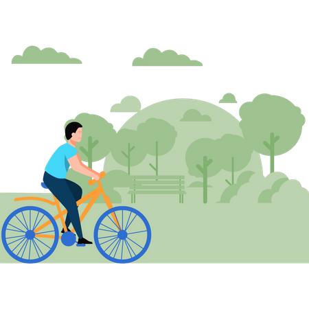 Boy riding bicycle in park Illustration
