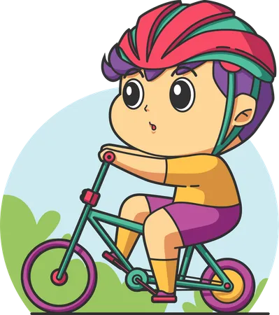 Boy riding bicycle while wearing helmet  Illustration