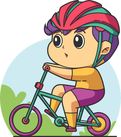 Boy riding bicycle while wearing helmet  Illustration