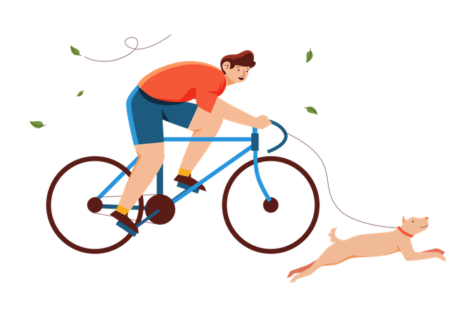 Boy riding bicycle with pet dog Illustration