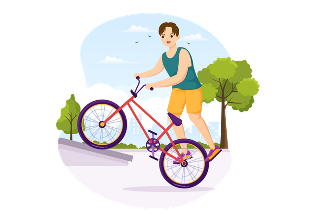 Boy riding BMX bicycle  Illustration