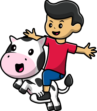Boy Riding Cow  Illustration