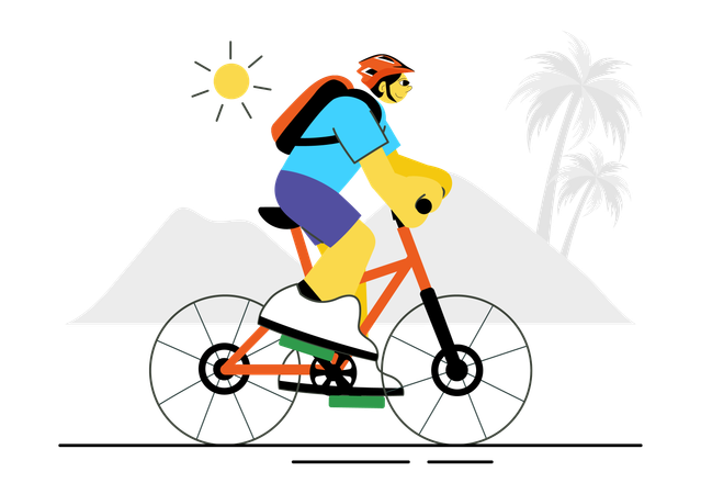 Boy riding cycle at outdoor  Illustration