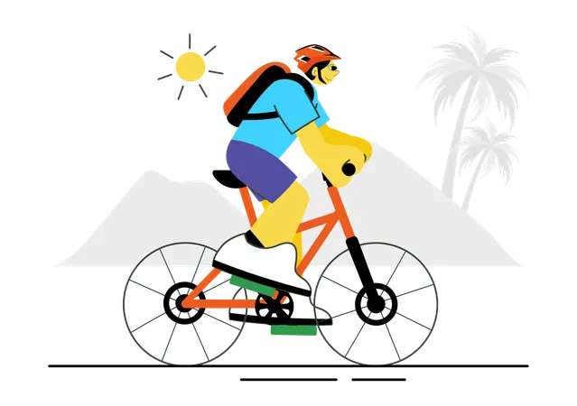 Boy riding cycle at outdoor  Illustration