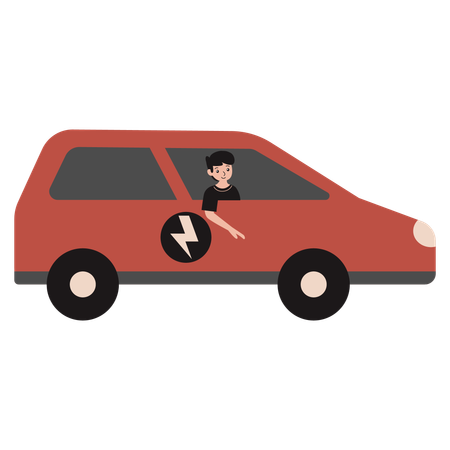Boy Riding Electric Car  Illustration