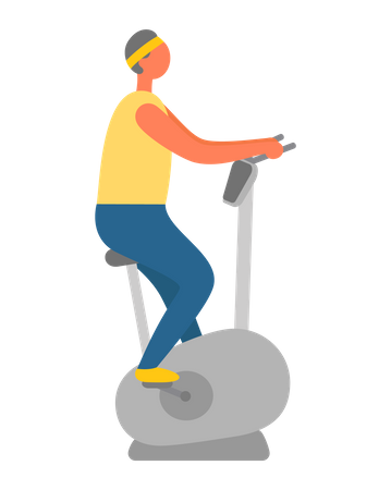 Boy riding gym cycle  Illustration