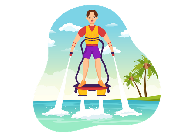 Boy Riding Jet Pack  Illustration