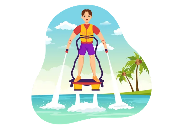 Boy Riding Jet Pack  Illustration