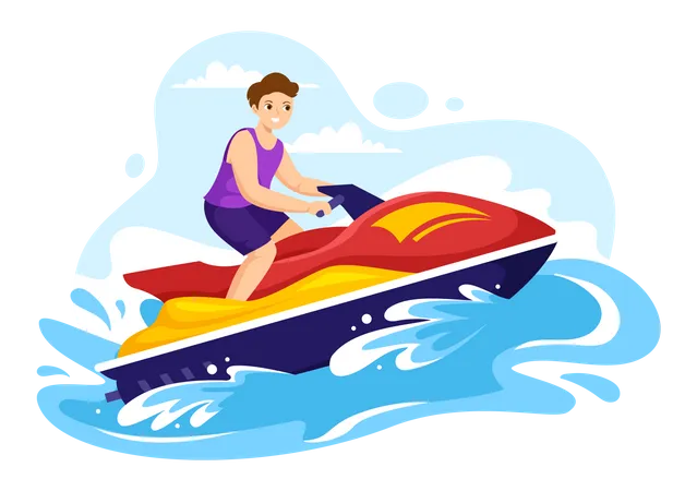 People Ride Jet Ski Illustration Summer Vacation Recreation Extreme Water Sports And Resort Beach Activity In Hand Drawn Flat Cartoon Template Illustration