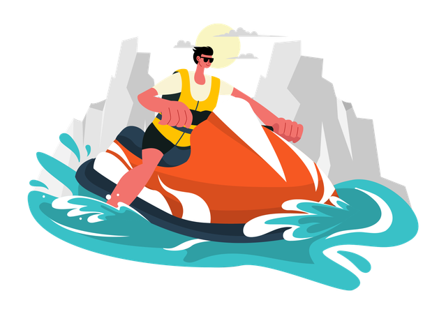 Boy riding Jet Ski  Illustration