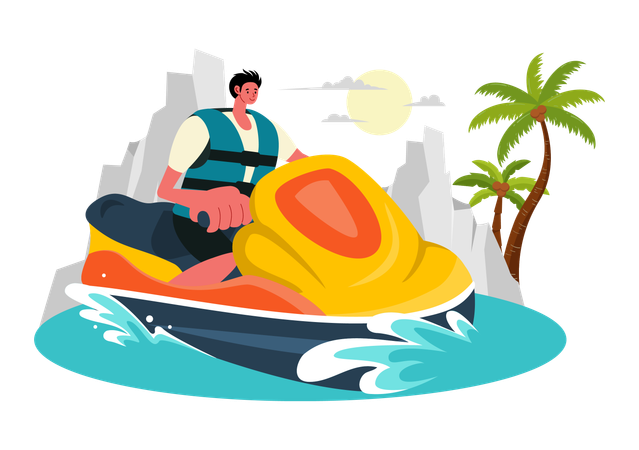 Boy riding Jet Ski  Illustration