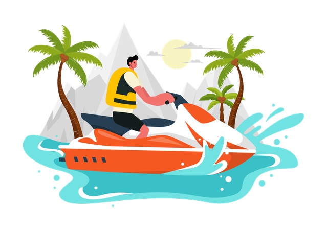 Boy riding Jet Ski  Illustration