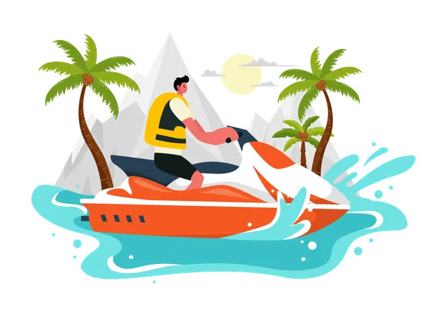 Boy riding Jet Ski  Illustration