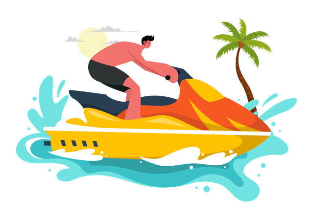 Boy riding Jet Ski  Illustration