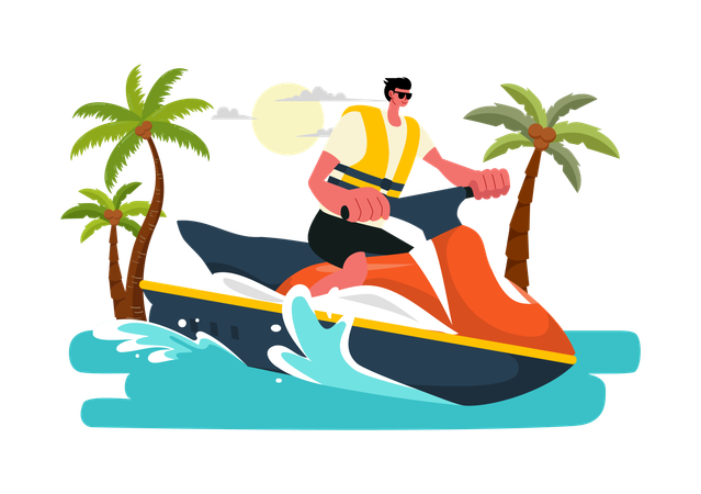 Boy riding Jet Ski  Illustration