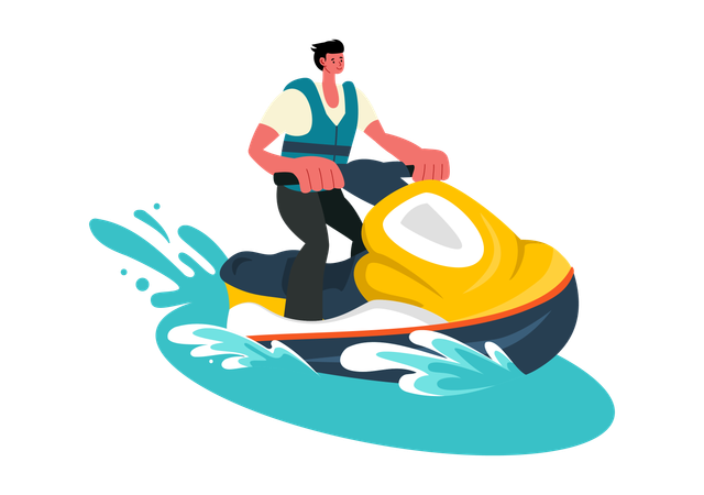 Boy riding Jet Ski  Illustration